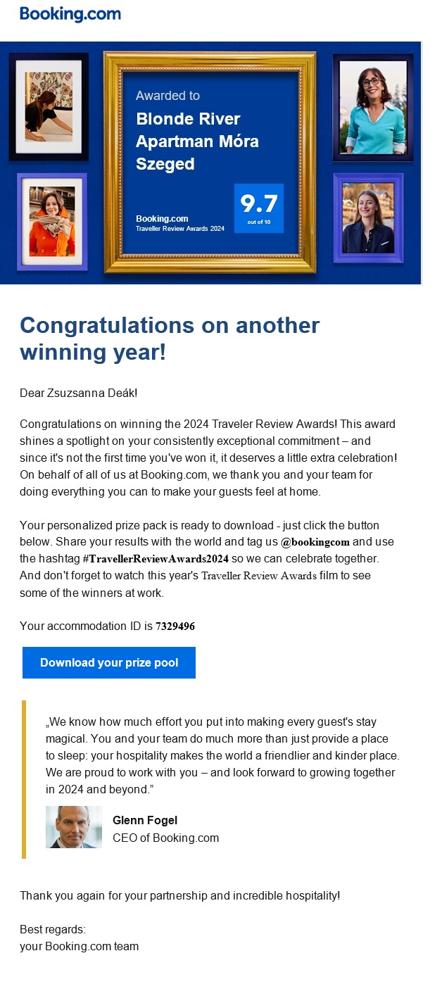 Notification letter from Booking.com about the fee.